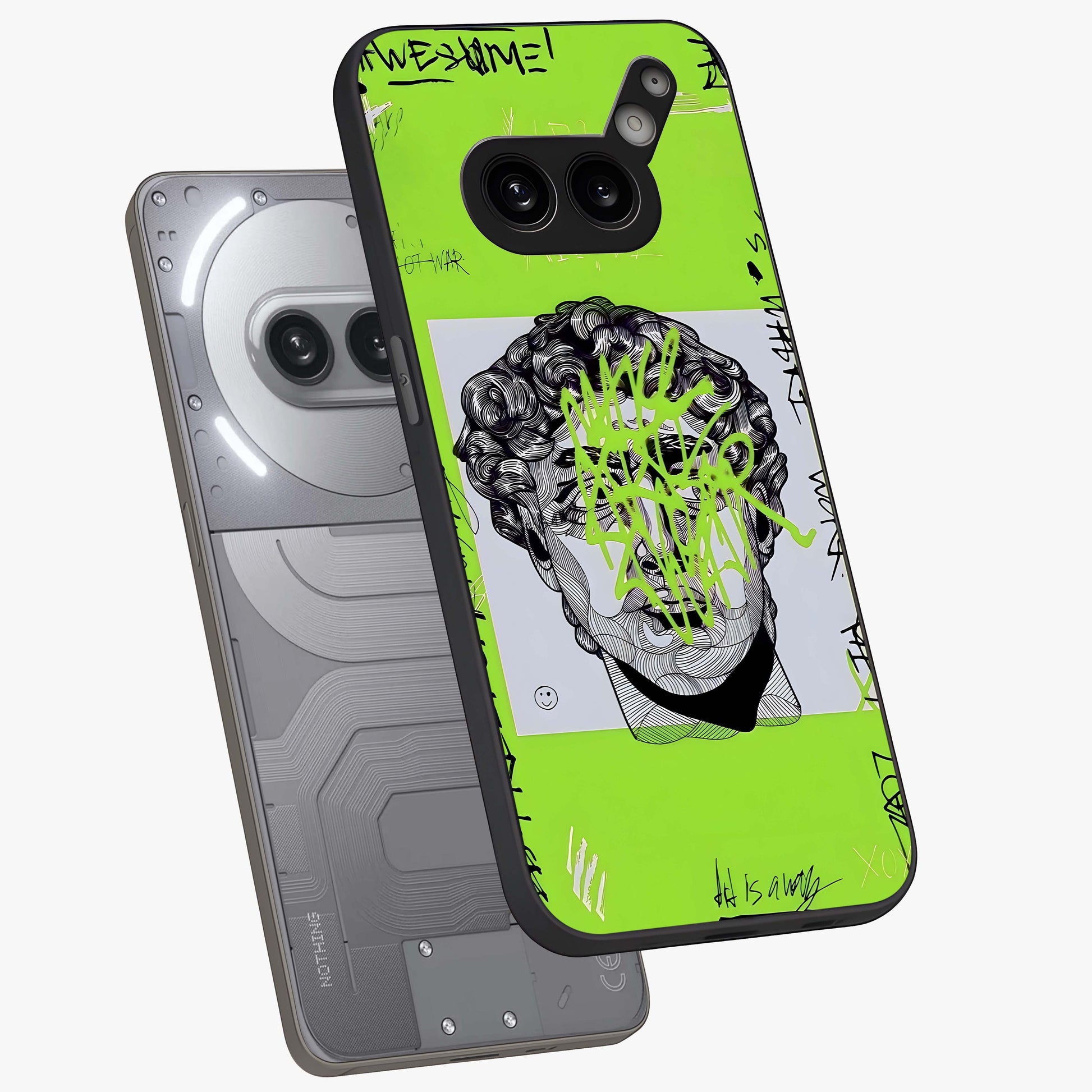 Neo Graffiti Rebellion Glass Case displayed in angled mockup highlighting urban street art design with rebellious aesthetic.