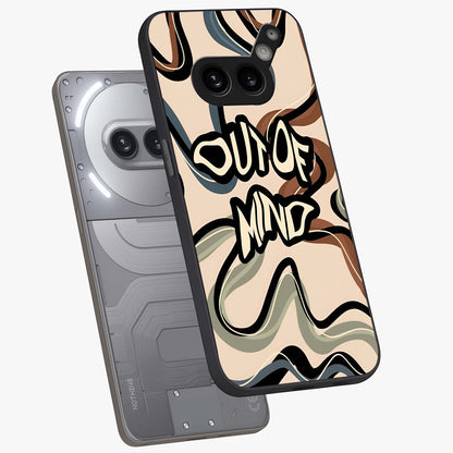 Out Of Mind Glass Case displayed in angled mockup highlighting bold statement design with modern artistic aesthetic.