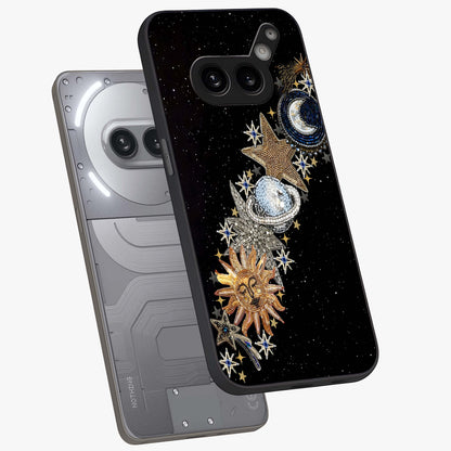 Pearls Universe Object Glass Case displayed in angled mockup highlighting celestial pearl design with dreamy aesthetic.