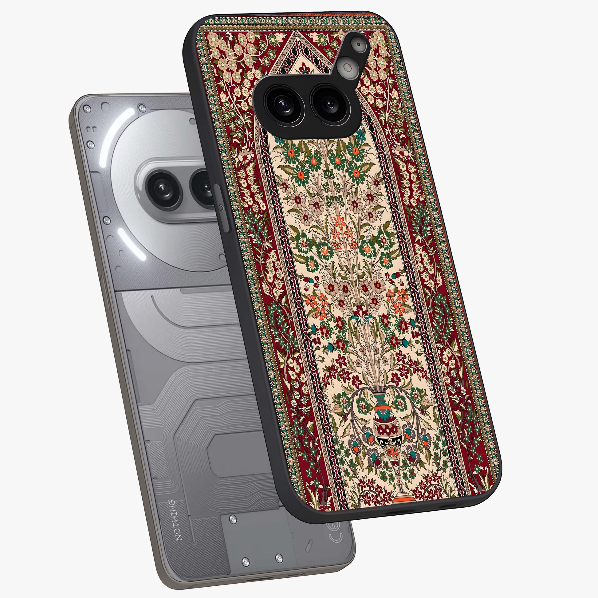 Persian Inspired Glass Case displayed in angled mockup highlighting intricate traditional design with elegant cultural aesthetic.