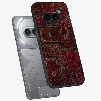 Persian Velvet Tale Glass Case displayed in angled mockup highlighting ornate textile inspired design with royal aesthetic.