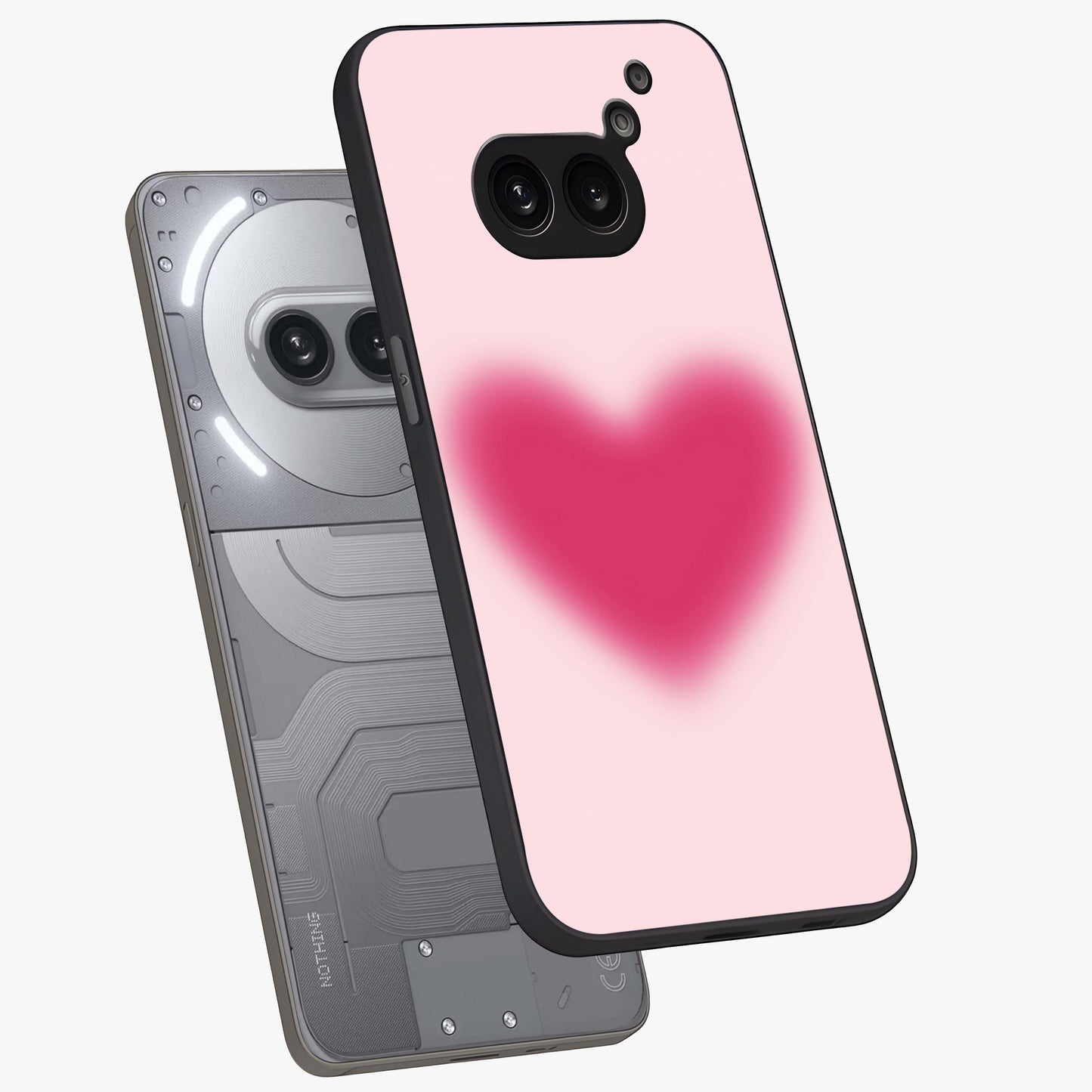 Pink Aura Heart Glass Case displayed in angled mockup highlighting vibrant pink heart design with dreamy aura aesthetic.