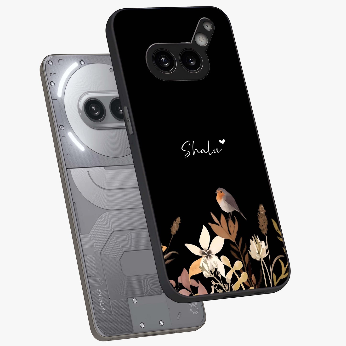 Quiet Garden Tune Custom Name Glass Case displayed in angled mockup highlighting delicate floral garden design with custom name feature.