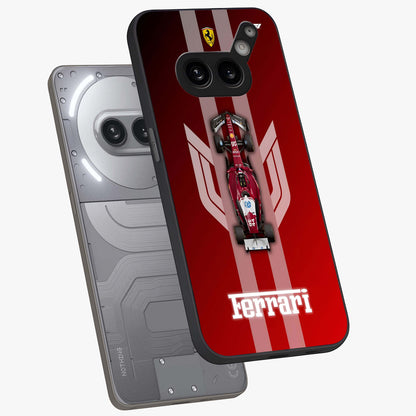 Red Ferrari F1 Vertical Glass Case displayed in angled mockup highlighting high speed racing design with bold automotive aesthetic.