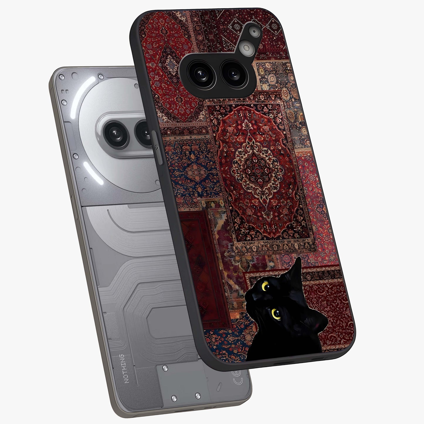 Regal Magic Cat Apple Glass Case displayed in angled mockup highlighting whimsical feline design with fantasy aesthetic.
