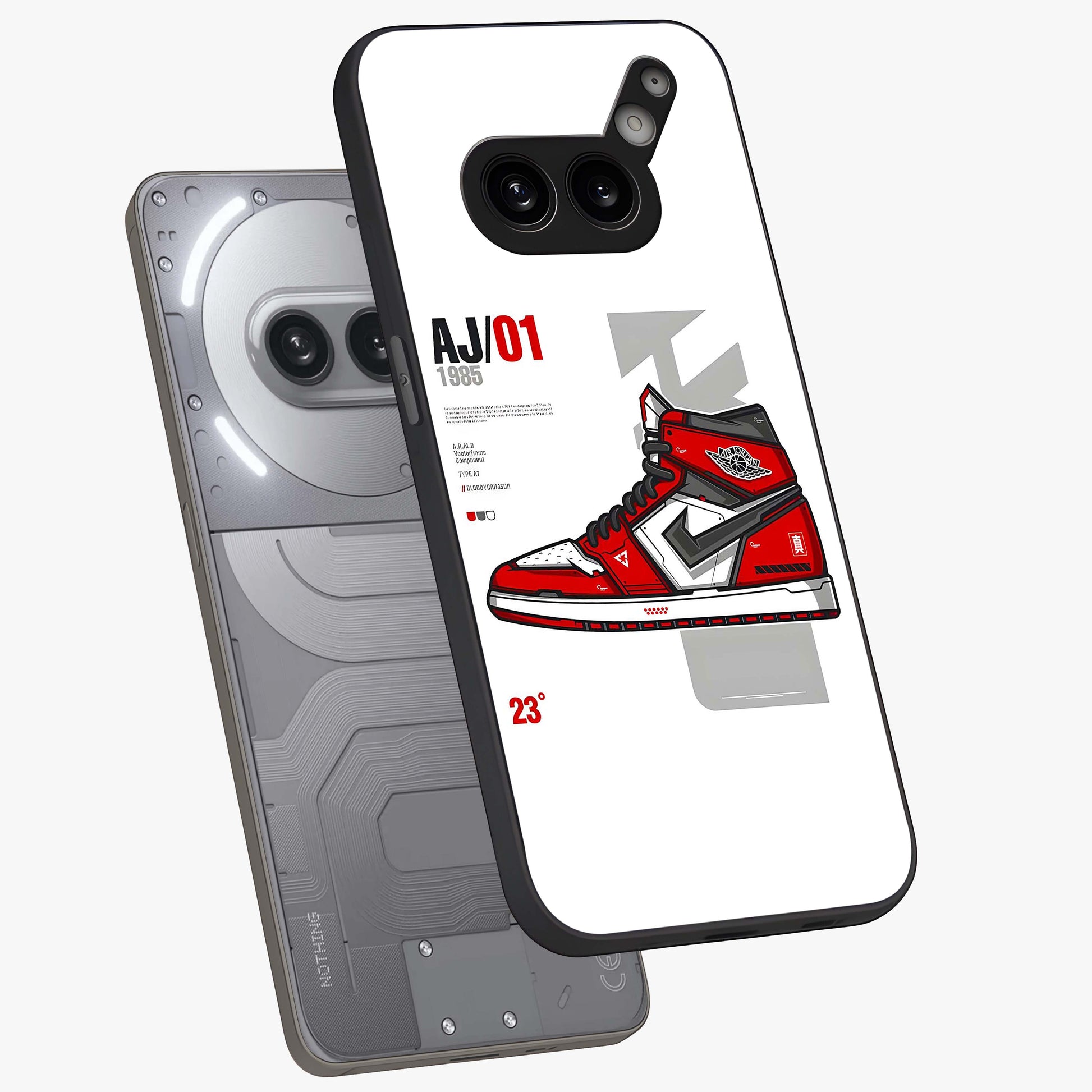 Retro Sneaker Blueprint Glass Case displayed in angled mockup highlighting detailed shoe design with sporty retro aesthetic.