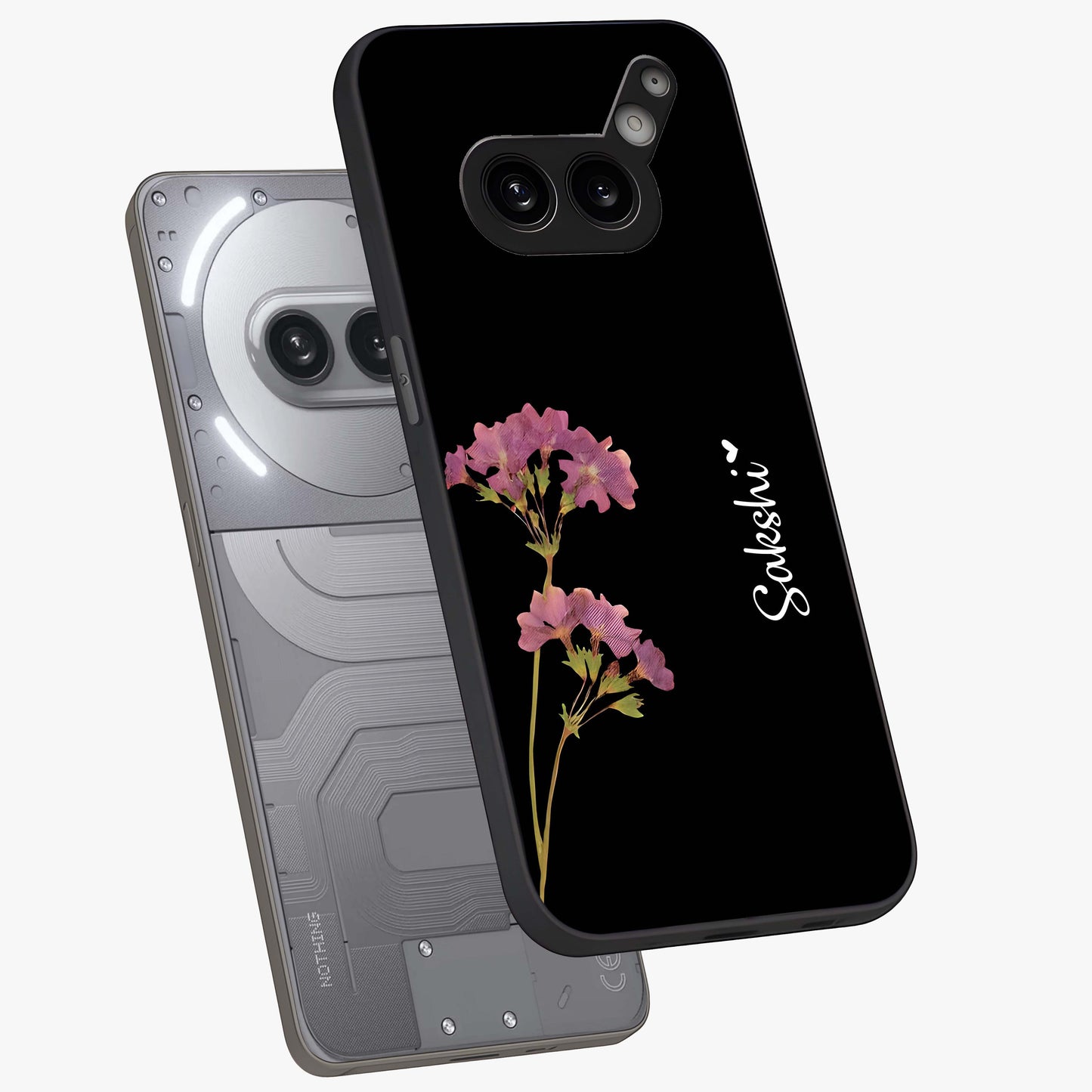 Riching Lavender Flower Custom Name Glass Case displayed in angled mockup highlighting delicate lavender flower design with custom name feature.