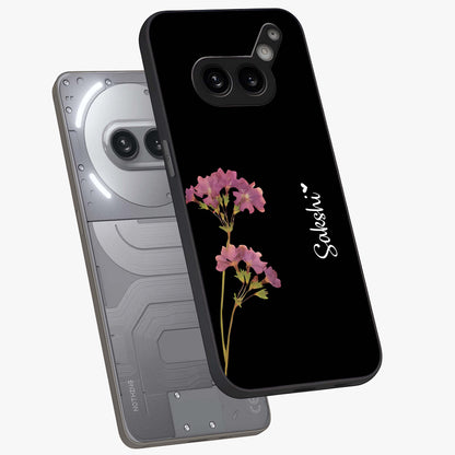 Riching Lavender Flower Custom Name Glass Case displayed in angled mockup highlighting delicate lavender flower design with custom name feature.