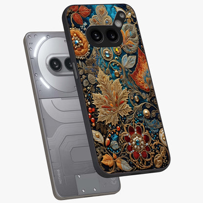 Royal Jewel Garden Glass Case displayed in angled mockup highlighting vibrant jewel inspired floral design with elegant aesthetic.