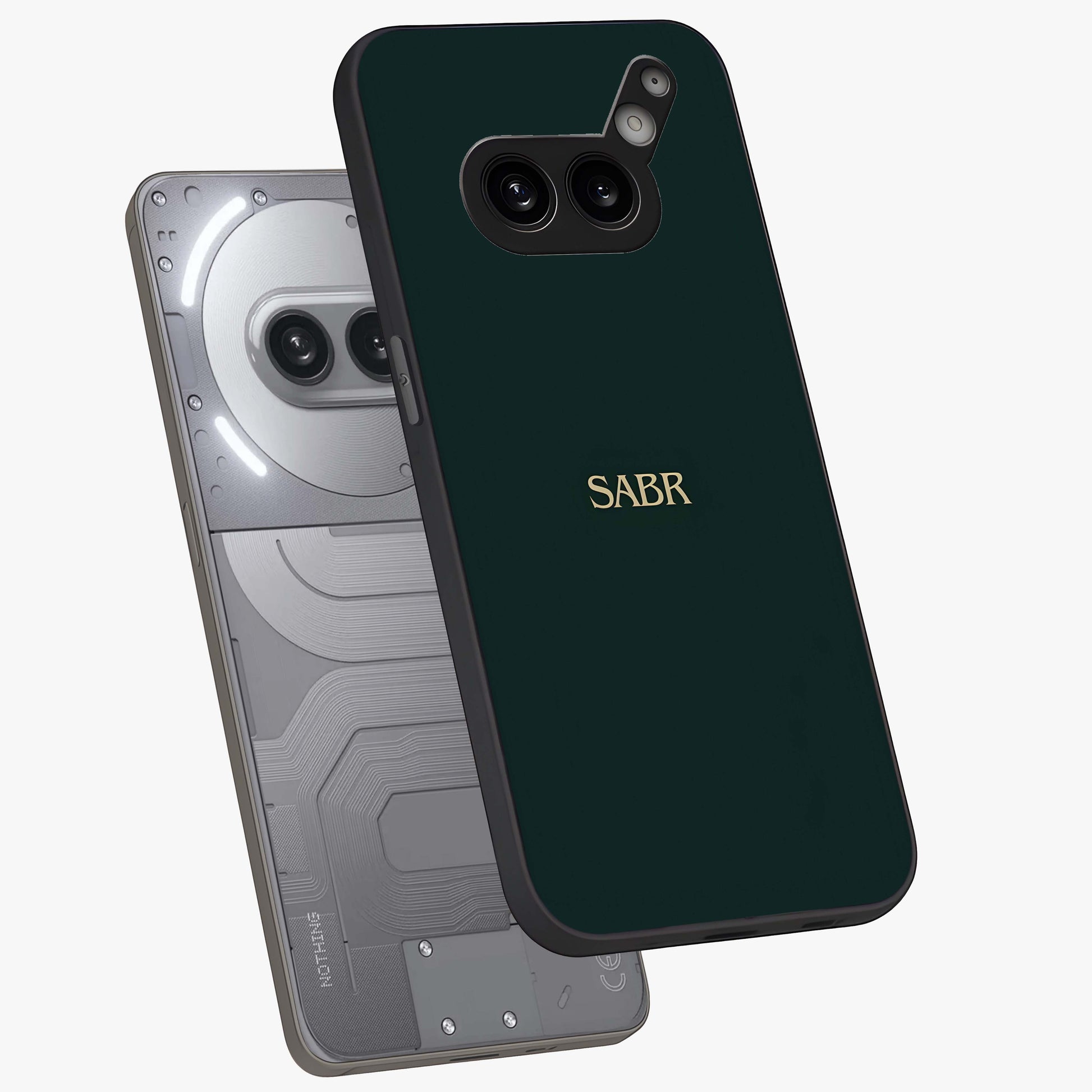 Sabr Minimal Patience Glass Case displayed in angled mockup highlighting simple inspirational design with clean aesthetic style.