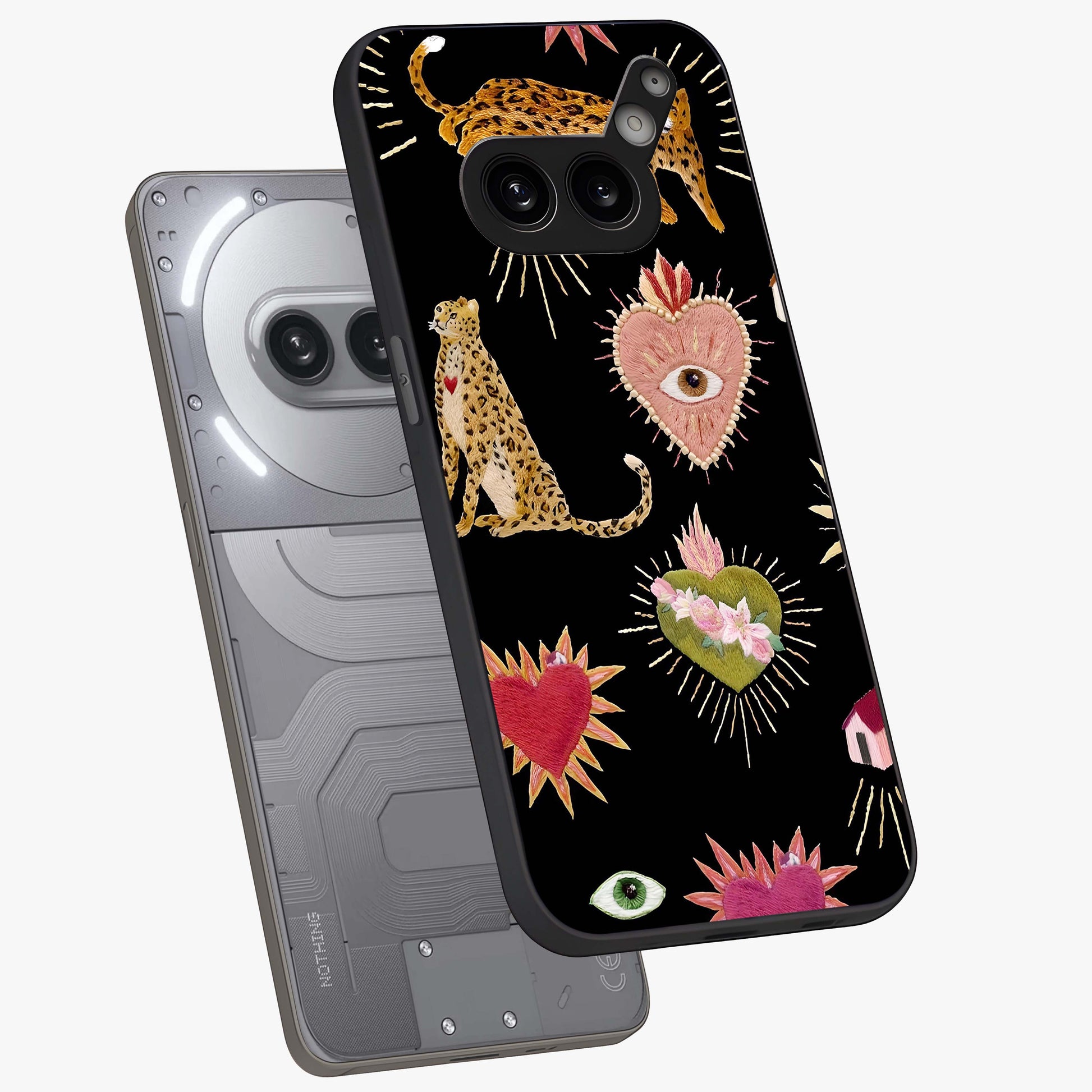 Sacred Jungle Heart Glass Case displayed in angled mockup highlighting lush tropical design with natural aesthetic style.