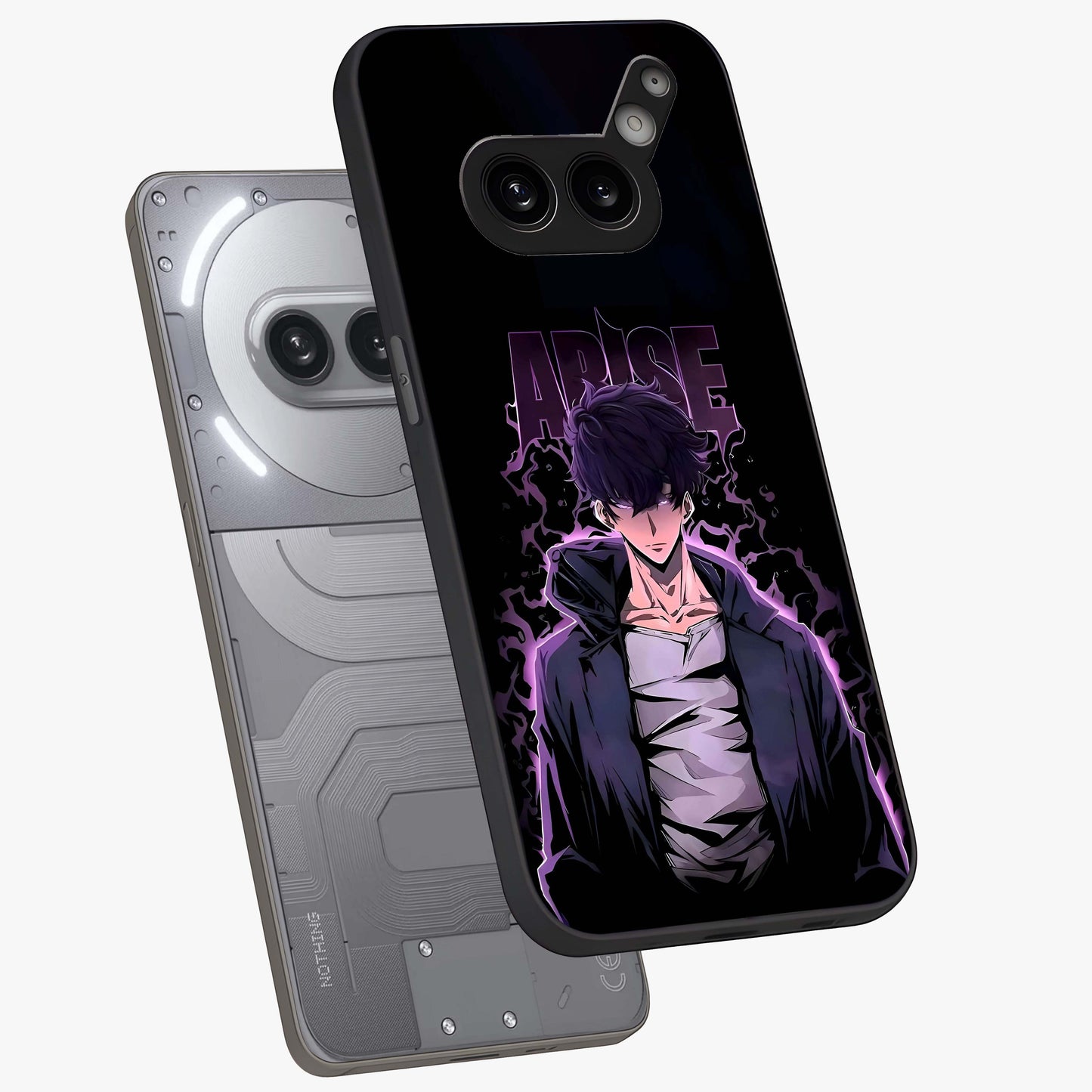 Shadow Monarch Awakening Glass Case displayed in angled mockup highlighting dramatic shadow warrior design with fantasy aesthetic.
