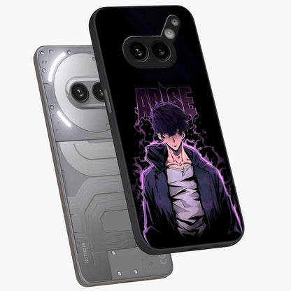Shadow Monarch Awakening Glass Case displayed in angled mockup highlighting dramatic shadow warrior design with fantasy aesthetic.