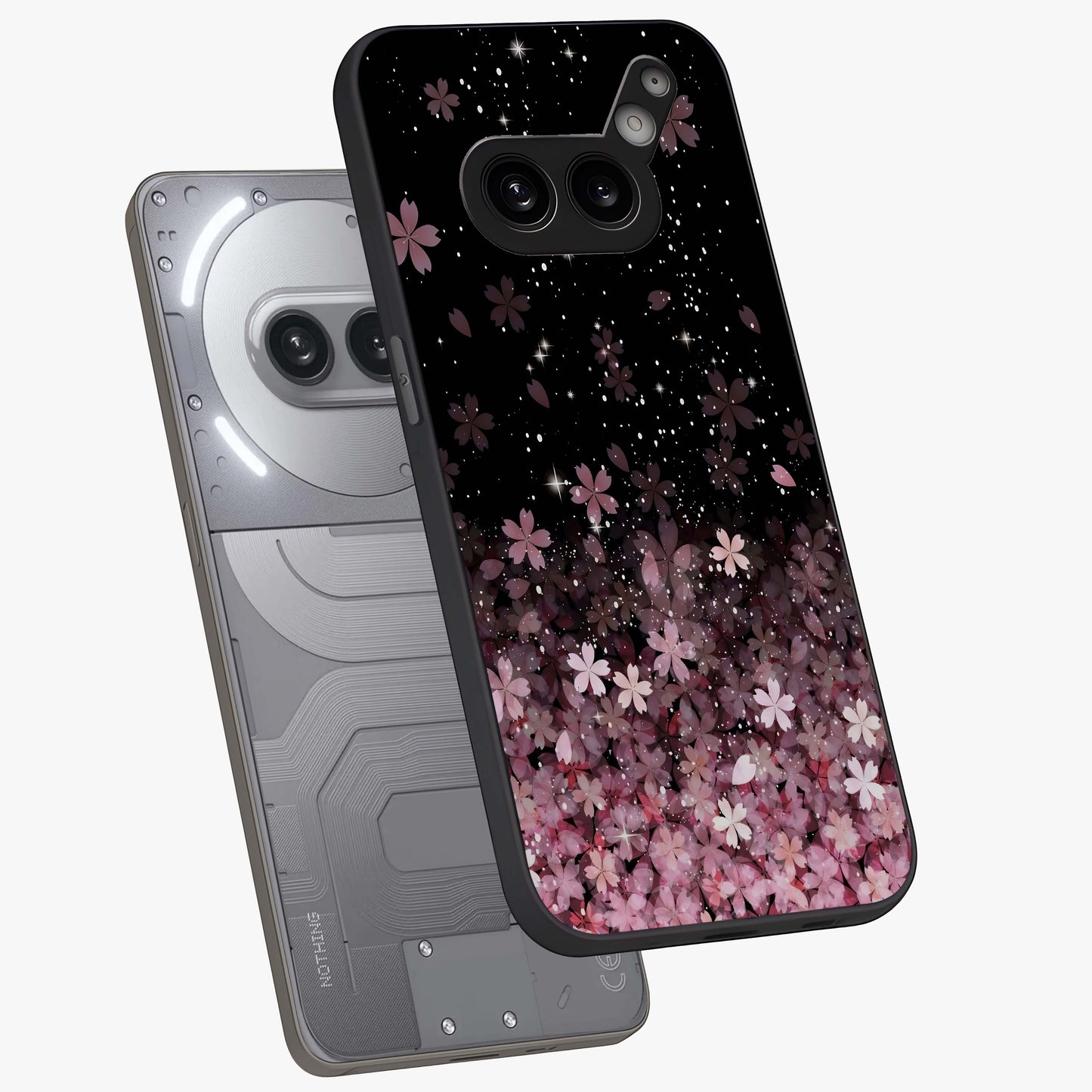 Small Starry Flowers Glass Case displayed in angled mockup highlighting tiny flower pattern with celestial aesthetic style.