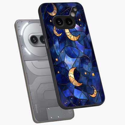 Starlit Sky Tapestry Glass Case displayed in angled mockup highlighting celestial night pattern with artistic aesthetic style.