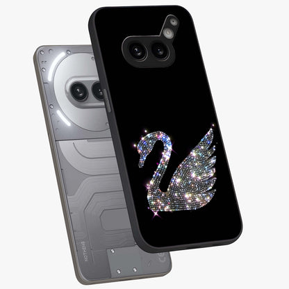 Starlit Swan Grace Glass Case displayed in angled mockup highlighting elegant swan illustration with dreamy celestial aesthetic.