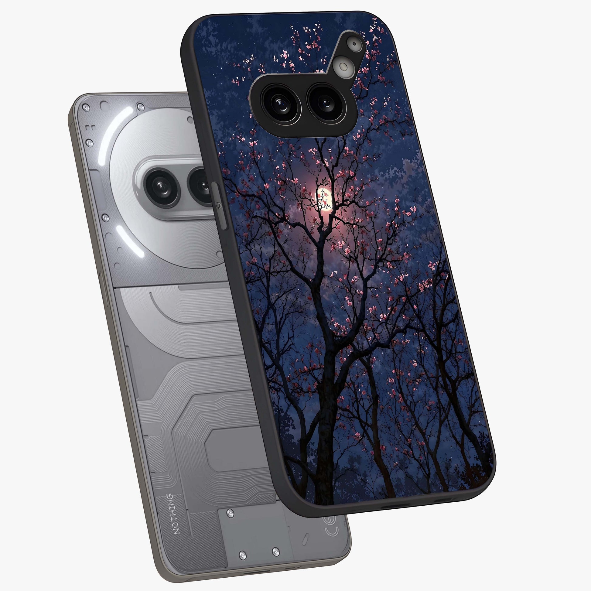 Twilight Sakura Serenade Glass Case displayed in angled mockup highlighting delicate sakura flower design with dreamy aesthetic.