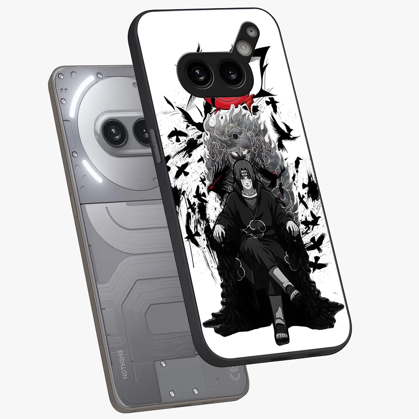 Uchiha Shadow Throne Glass Case displayed in angled mockup highlighting glowing aquatic design with celestial aesthetic.