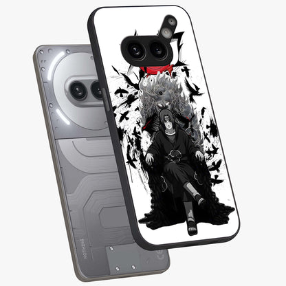 Uchiha Shadow Throne Glass Case displayed in angled mockup highlighting glowing aquatic design with celestial aesthetic.