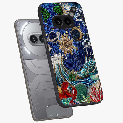 Universe Underwater Spark Glass Case displayed in angled mockup highlighting glowing aquatic design with celestial aesthetic.