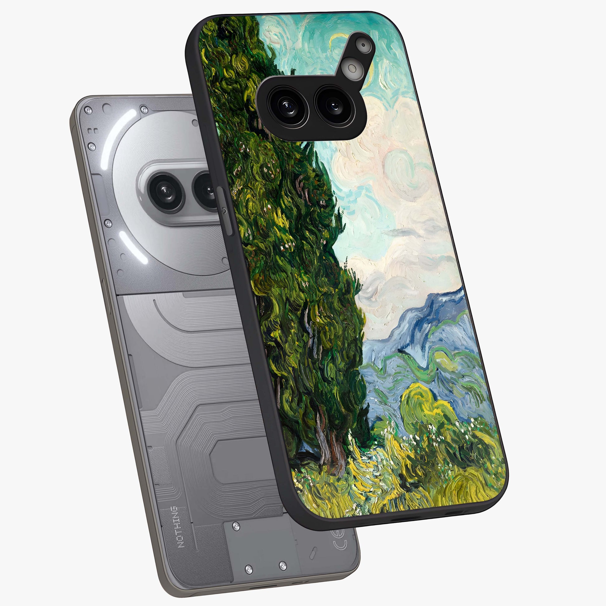 Van Gogh Vintage Art Glass Case displayed in angled mockup highlighting textured brushstroke design with classic aesthetic.