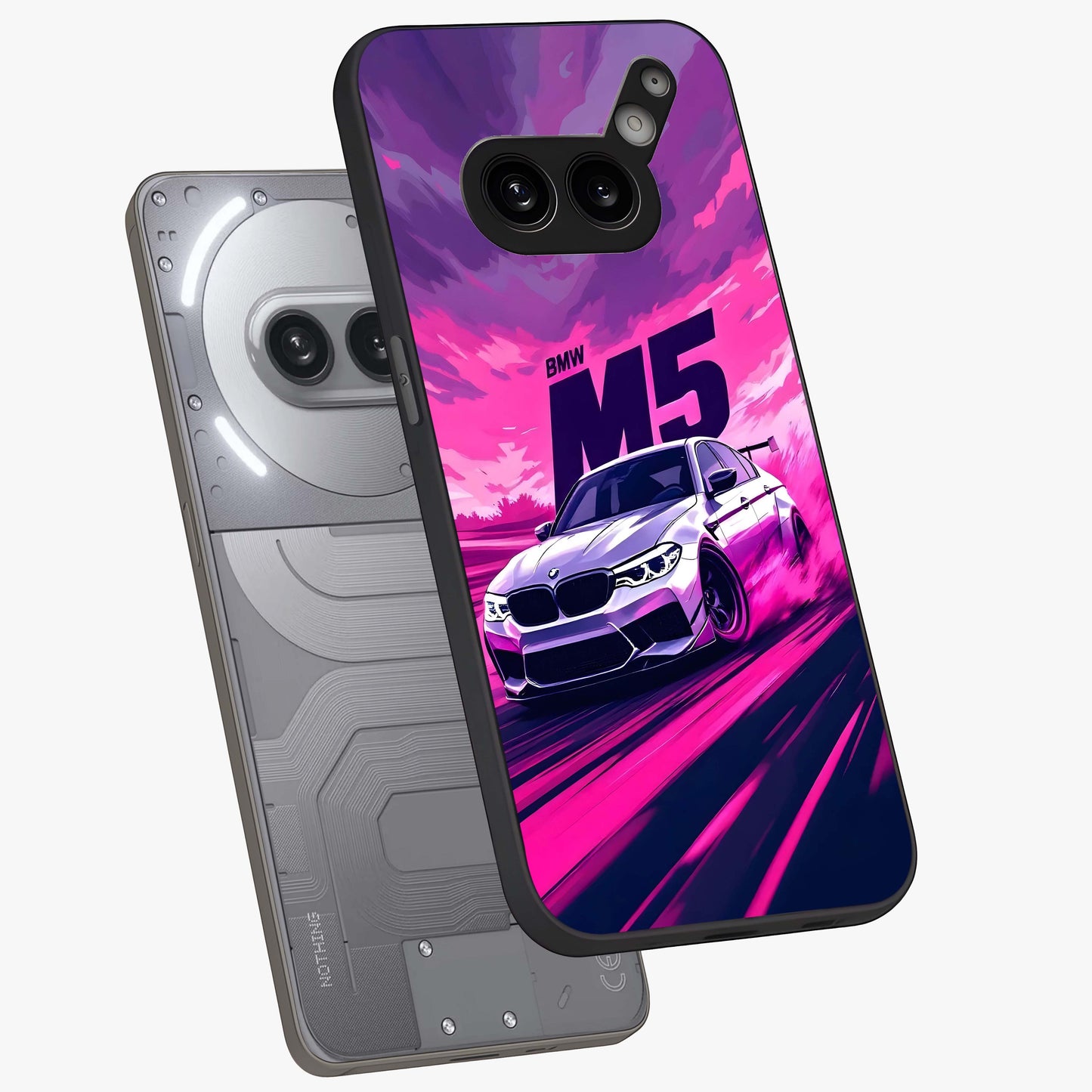 Velocity Drift Pulse Glass Case displayed in angled mockup highlighting dynamic drift design with sporty automotive aesthetic.