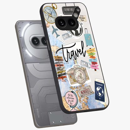 Wanderlust Journal Glass Case displayed in angled mockup highlighting adventure themed design with aesthetic travel vibe.