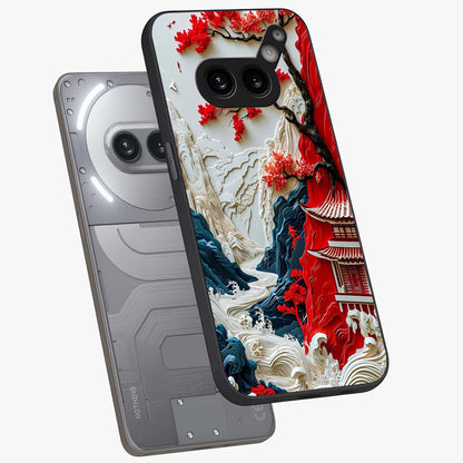 Whispers Of Sakura Waves Glass Case displayed in angled mockup highlighting flowing sakura design with soft floral aesthetic.