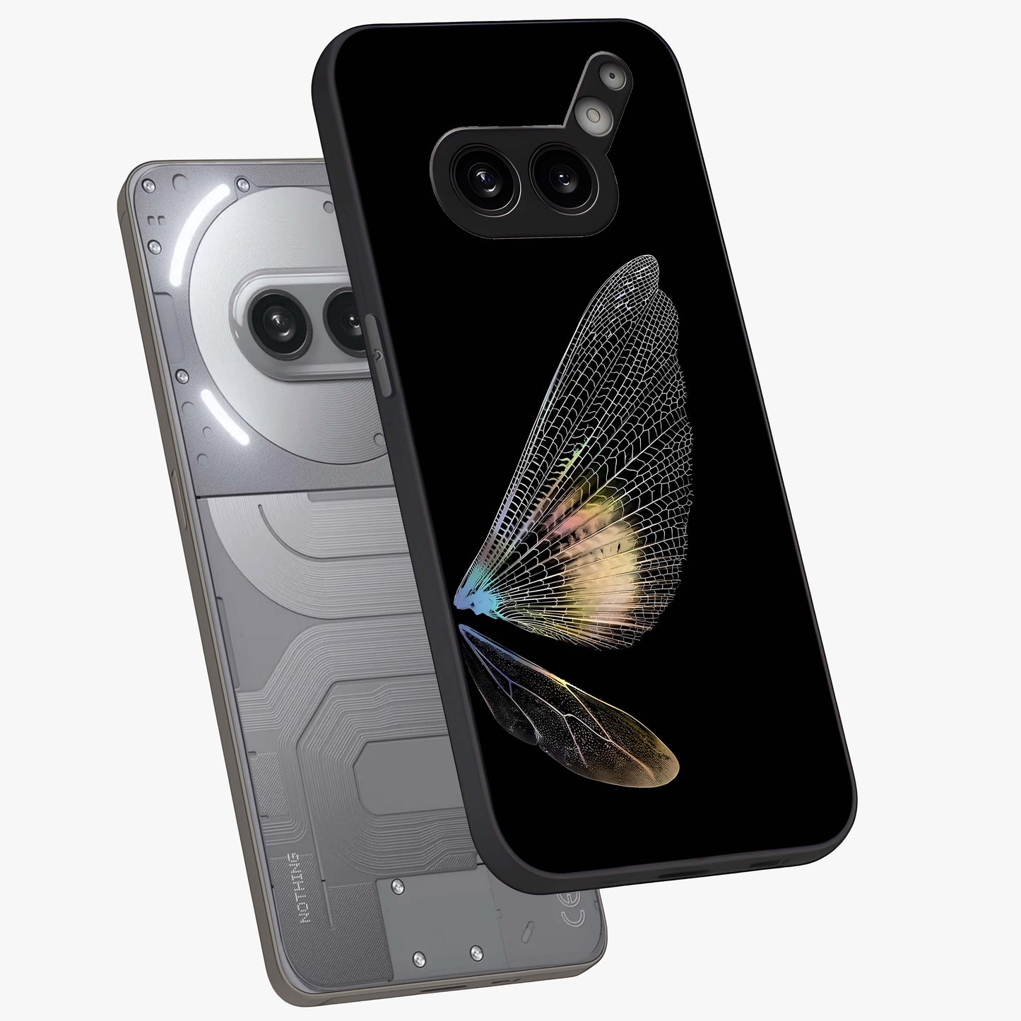 Whispers Of Wings Glass Case displayed in angled mockup highlighting soft feather design with celestial aesthetic style.