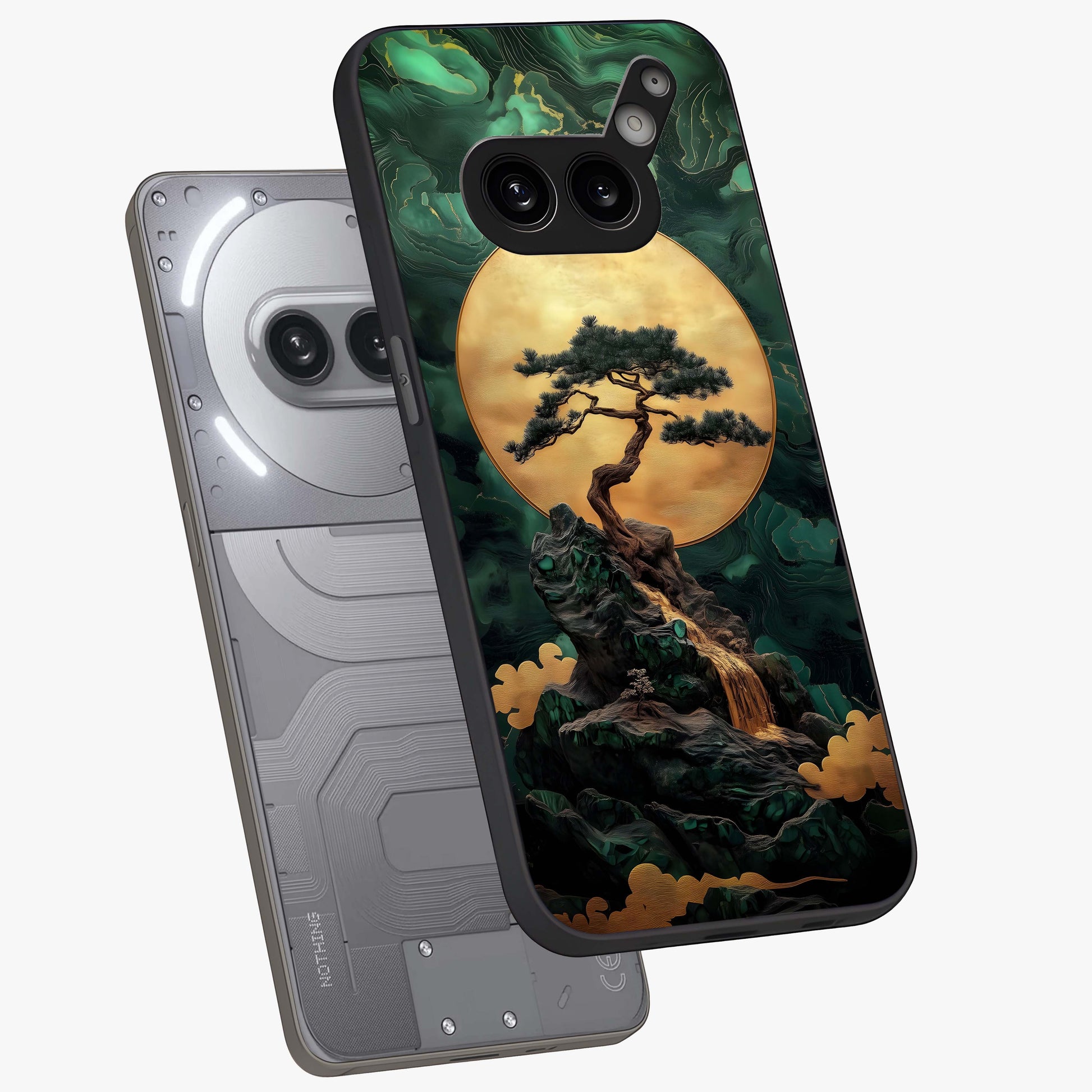 Zen Moon Rise Glass Case displayed in angled mockup highlighting peaceful lunar design with zen aesthetic style.