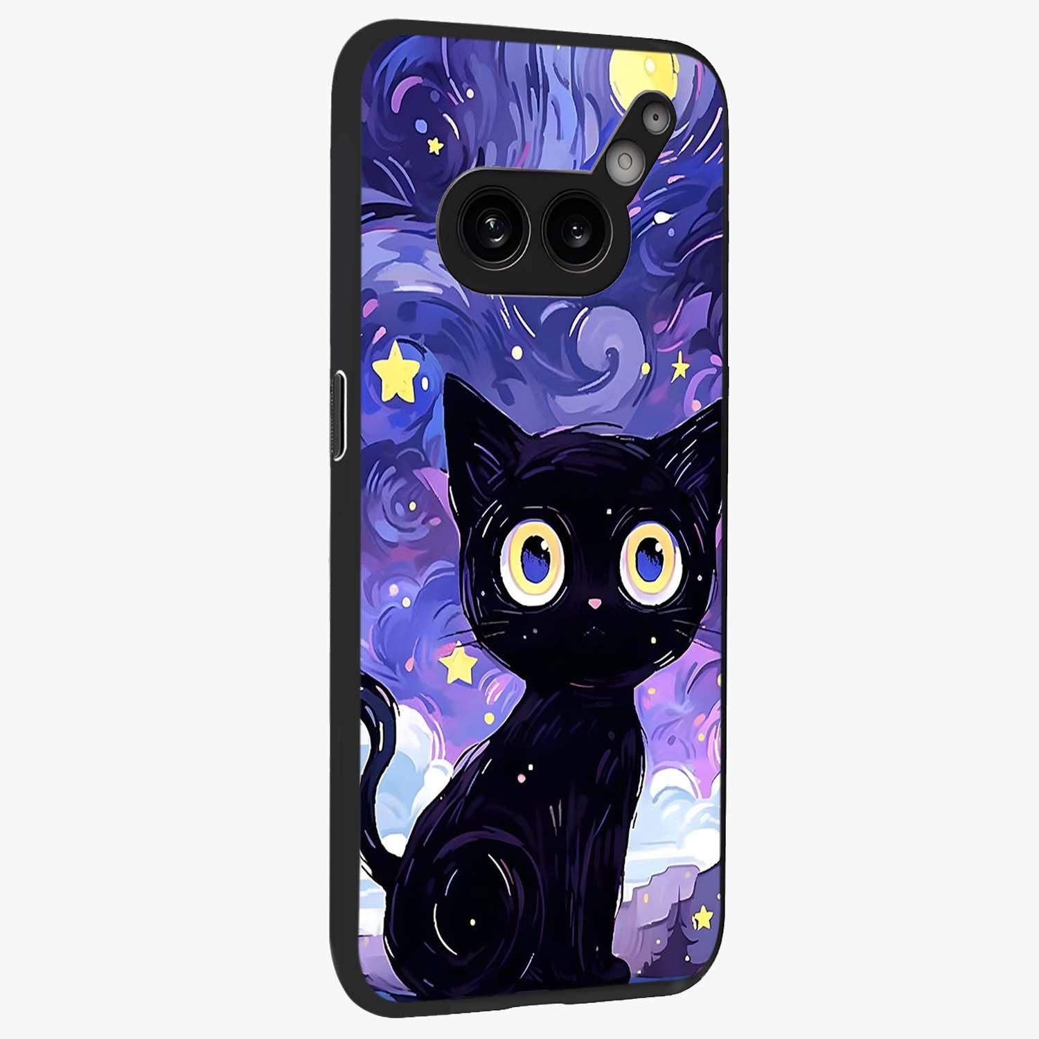 Abstract Cat Art Glass Case upright view showcasing creative feline illustration and aesthetic artistic style.