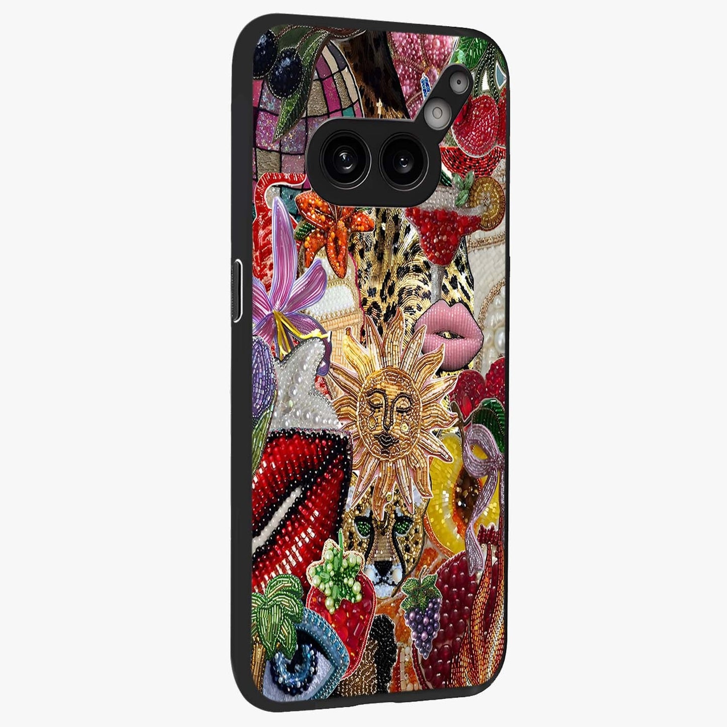 Beaded Fashion Jungle Glass Case upright view showcasing tropical jungle aesthetic with decorative bead elements.