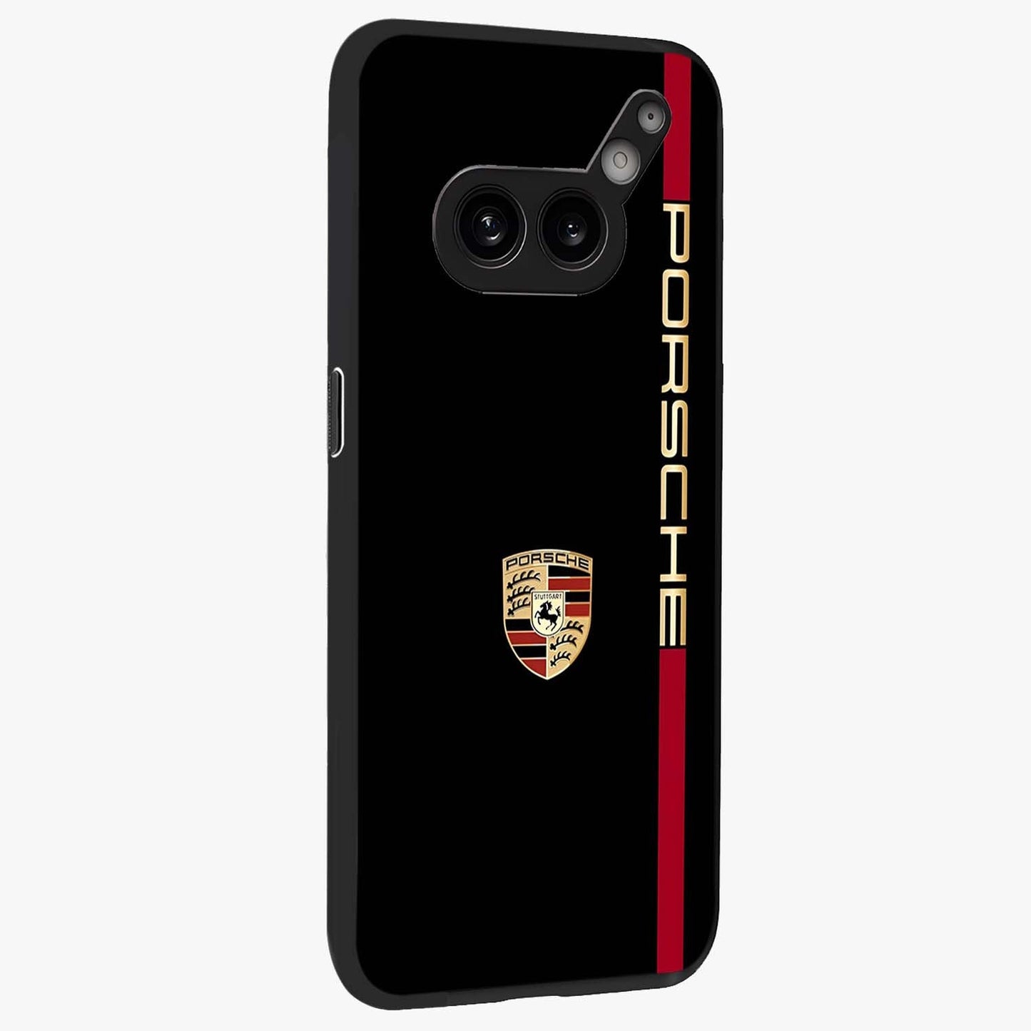 Black Minimal Porsche Glass Case upright view showcasing stylish automotive artwork with bold minimal theme.