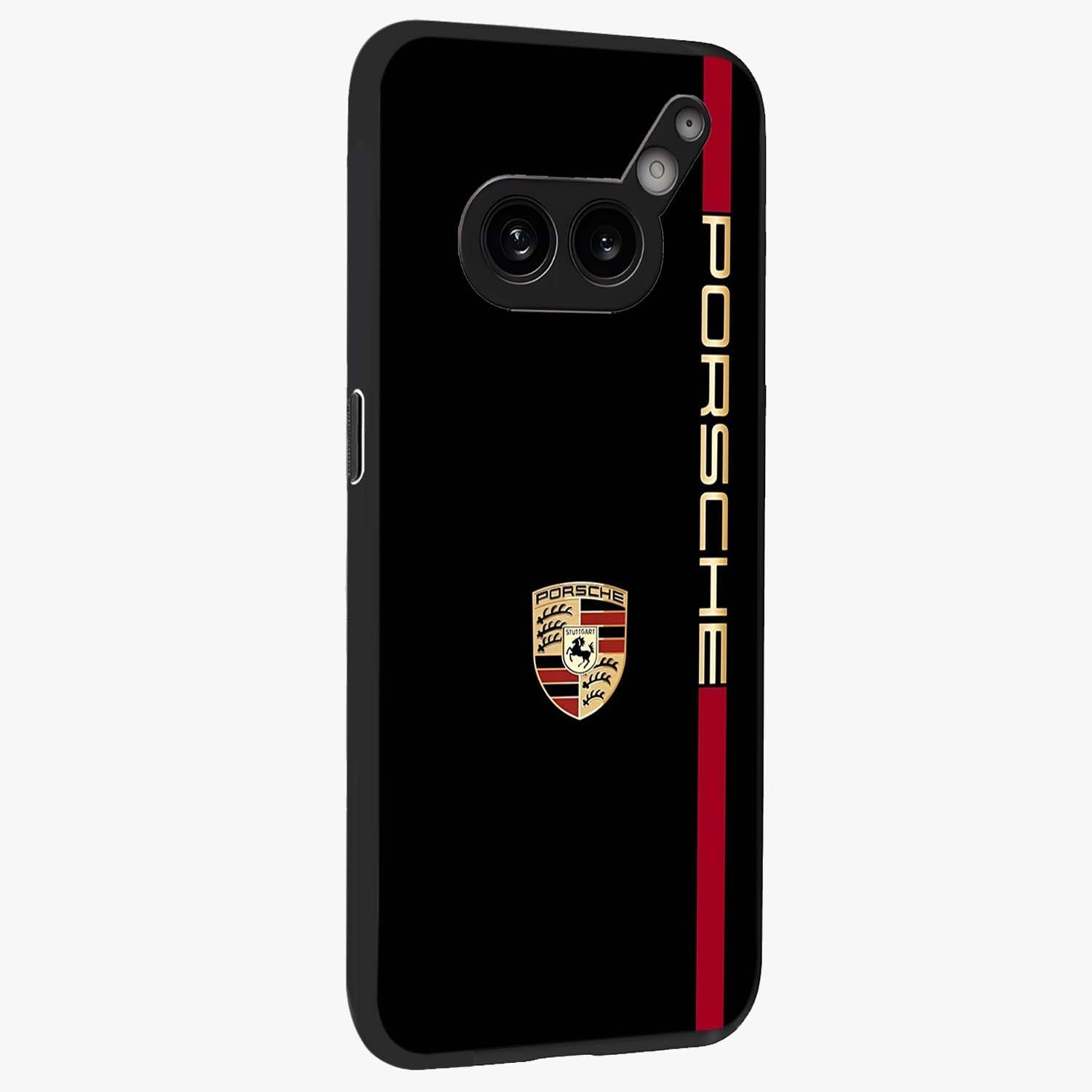 Black Minimal Porsche Glass Case upright view showcasing stylish automotive artwork with bold minimal theme.
