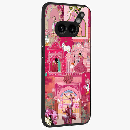 Blossoms of Rajasthan Glass Case upright view showcasing colorful floral design inspired by traditional Indian art.