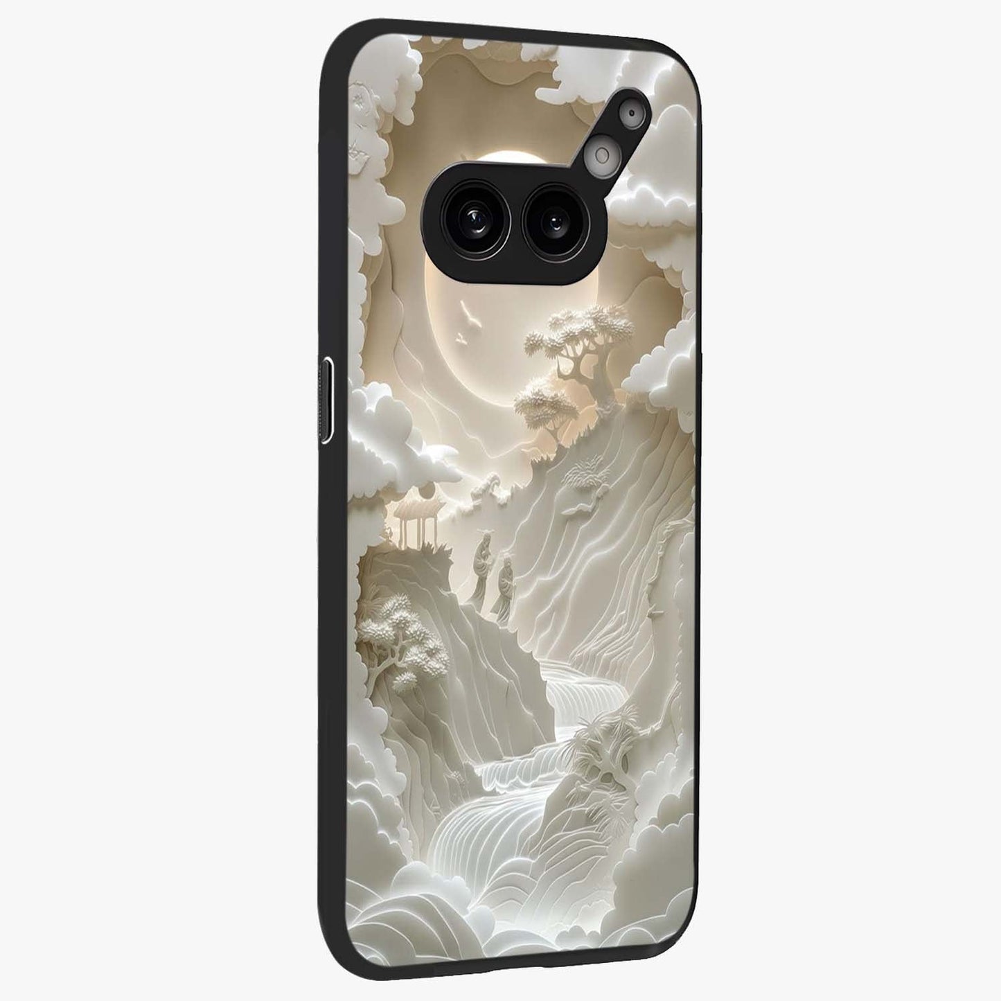 Celestial Origami Glass Case upright view showcasing creative origami artwork with modern celestial style.
