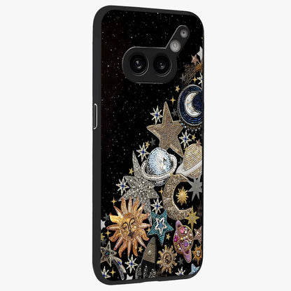 Cosmic Sparkle Dreams Glass Case upright view showcasing glowing cosmic artwork with magical galaxy theme.