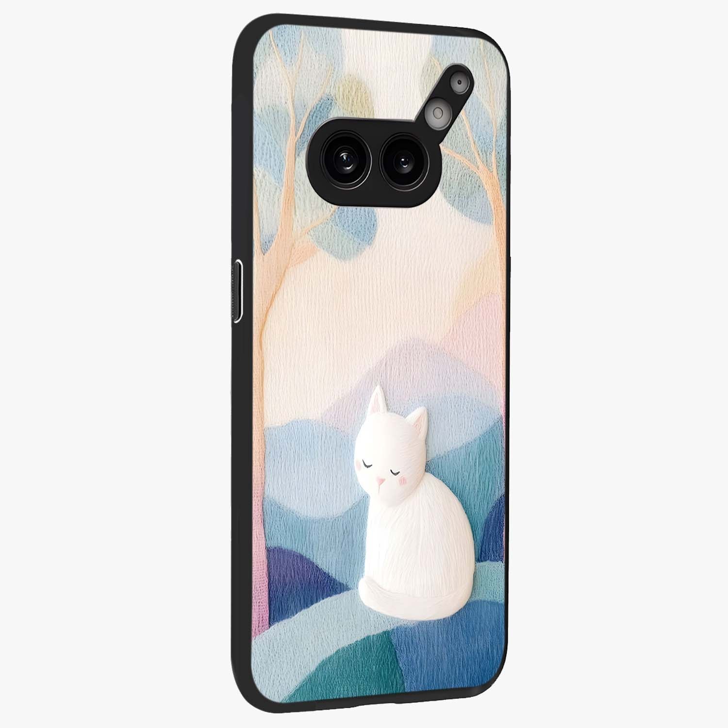 Cotton Dream Cat Glass Case upright view showcasing charming cat artwork with cozy dreamy theme.