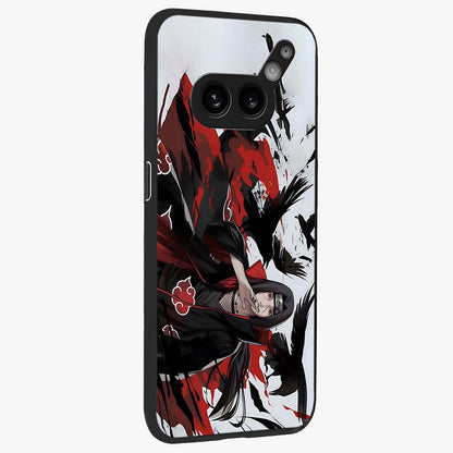 Crimson Crow Illusion Glass Case upright view showcasing striking crow illusion artwork with intense crimson theme.