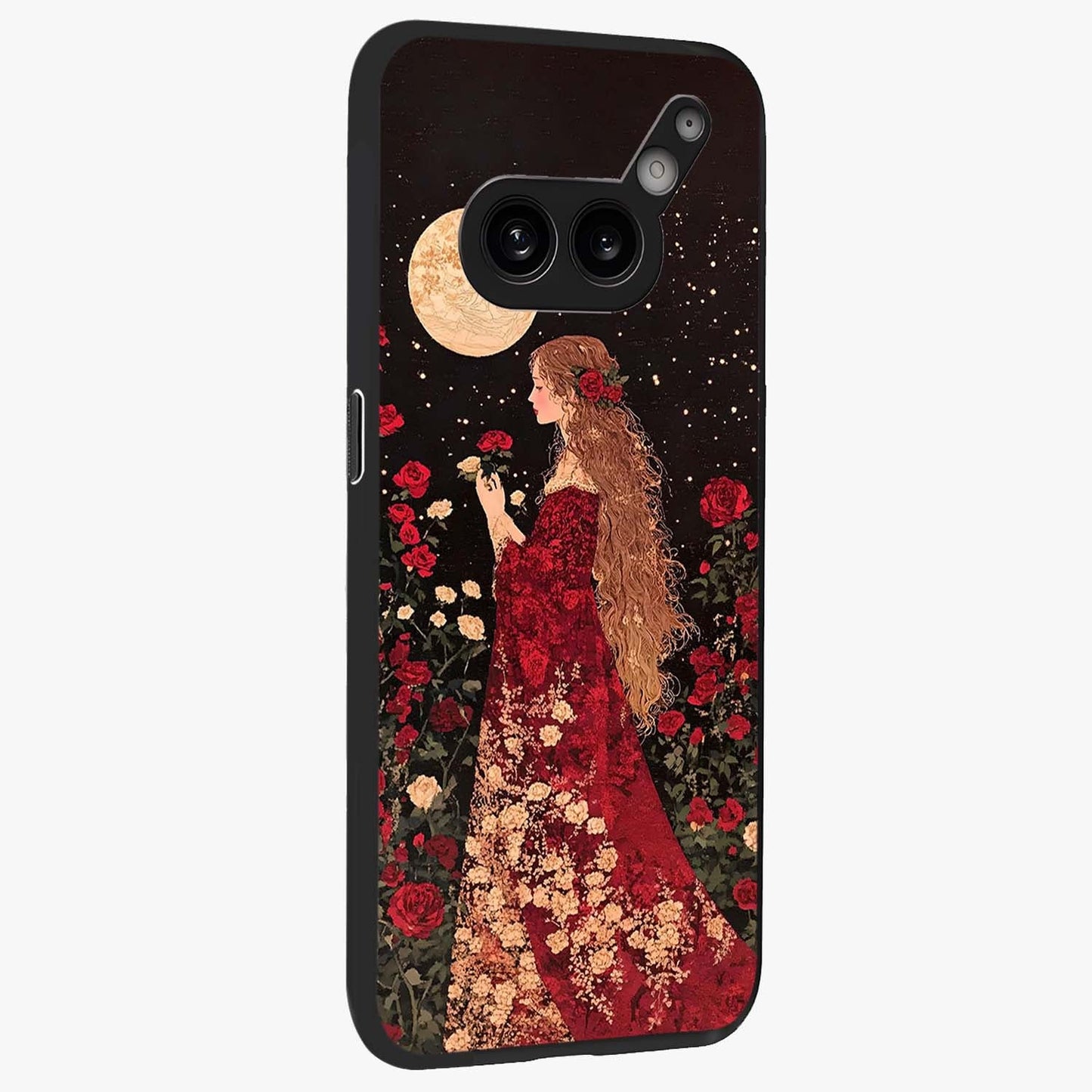 Crimson Dreams Glass Case upright view showcasing dreamy red toned artwork with modern aesthetic style.