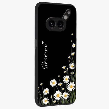 Daisy Cascade Custom Name Glass Case upright view showcasing elegant floral cascade design with personalized aesthetic.