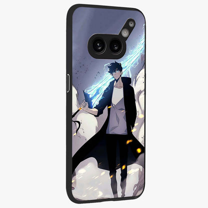 Dark Lightning Anime Warrior Glass Case upright view showcasing dramatic warrior artwork with dark lightning aesthetic.
