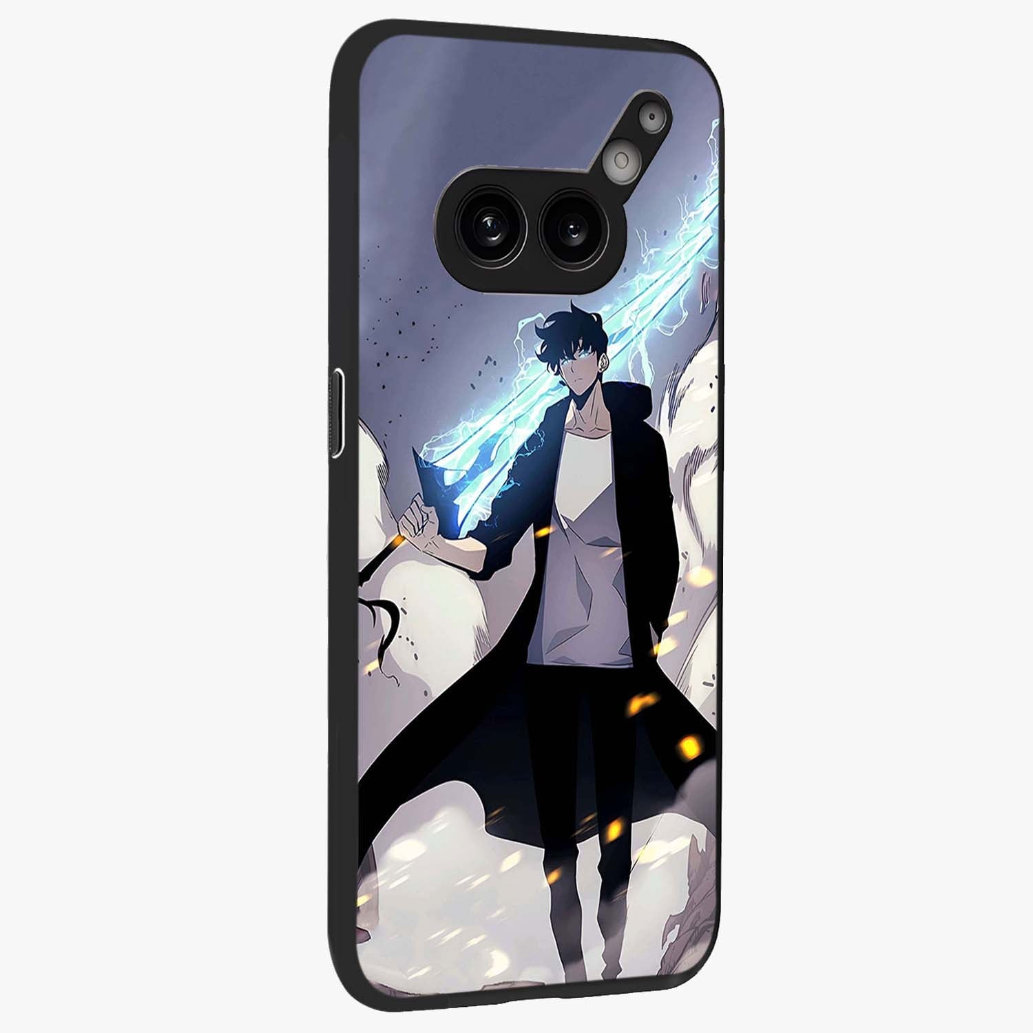 Dark Lightning Anime Warrior Glass Case upright view showcasing dramatic warrior artwork with dark lightning aesthetic.