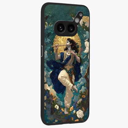 Divine Krishna Art Glass Case upright view showcasing divine Krishna artwork with sacred artistic theme.
