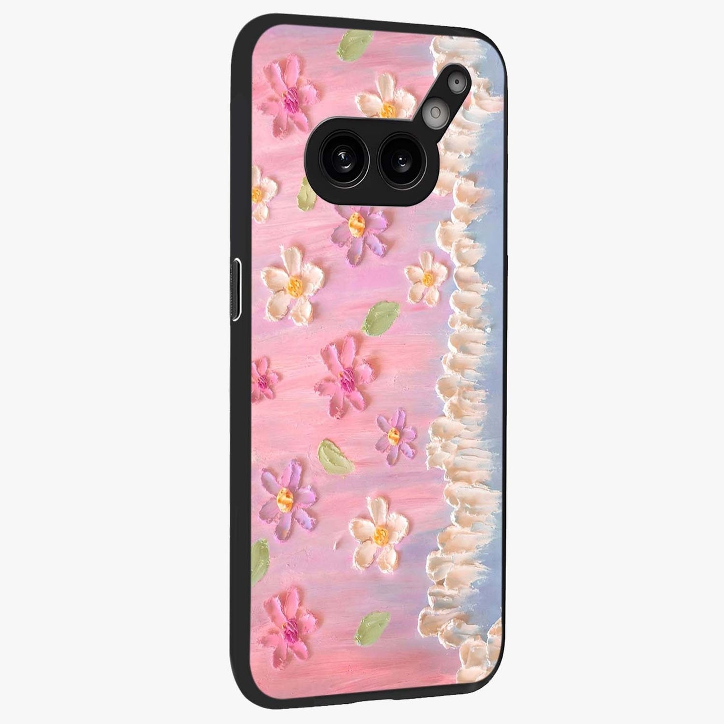 Dreamy Painted Garden Glass Case upright view showcasing vibrant floral garden artwork with artistic nature theme.