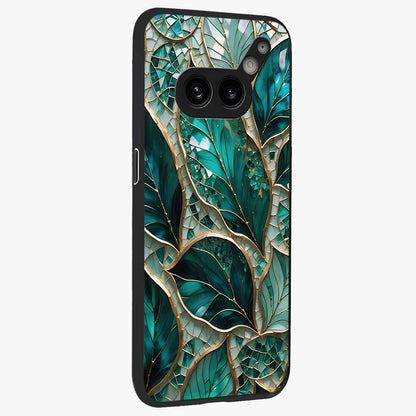 Emerald Leaf Glass Glass Case upright view showcasing fresh green leaf artwork with calming nature inspired style.