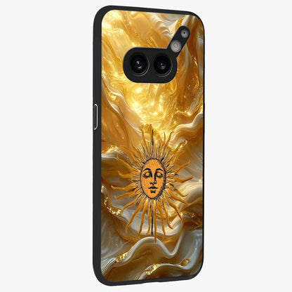 Eternal Golden Glow Glass Case upright view showcasing luminous golden artwork with luxurious visual theme.