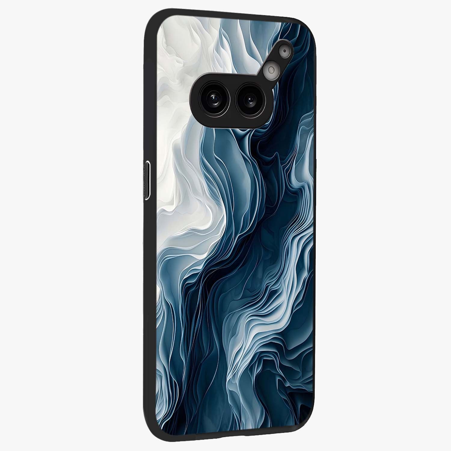 Ethereal Paper Marble Glass Case upright view showcasing smooth marble artwork with refined minimalist theme.