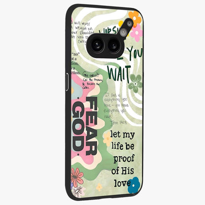 Faith Over Fear Glass Case upright view showcasing bold typography artwork with uplifting motivational theme.