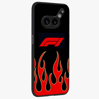 Fire F11 Glass Case upright view showcasing dynamic flame artwork with intense visual theme.